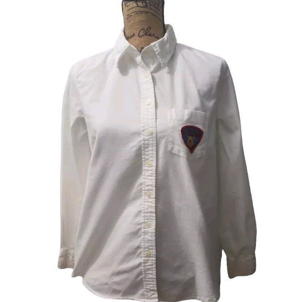 Disney Button Down‎ Shirt Embroidered Patch Long Sleeve Top White Medium